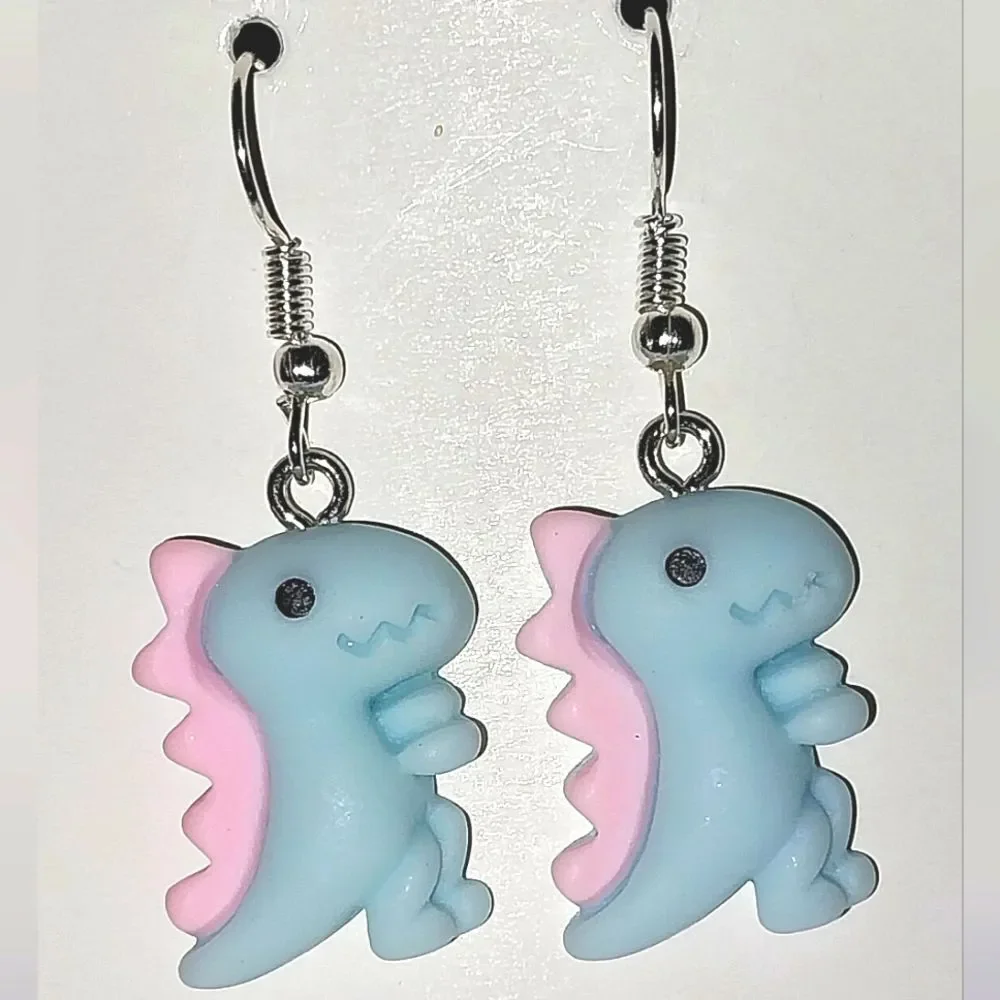 Blue Super cute Retro Dinosaur Earrings For Kids And Adults